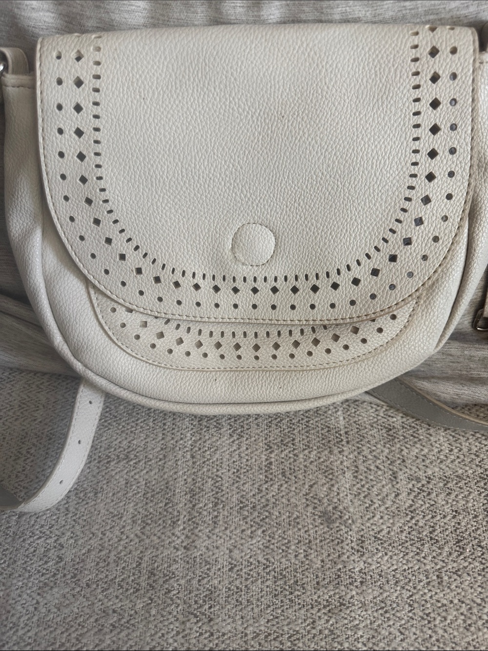 Carlos by Carlos Santana Cream Perforated Faux Leather Crossbody Bag